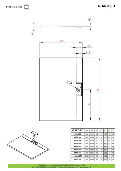 Душовий піддон Giaros D 110x80 см, RADAWAY (M3GRD1180)