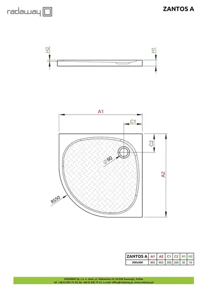 Душовий піддон Zantos A 90x90 см, RADAWAY (M3ZNA9090-06)