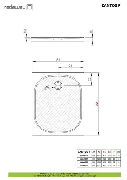 Душовий піддон Zantos F 100x90 см, RADAWAY (M3ZNF1090-06)