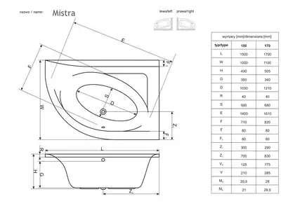 Панель до ванни ліва Мistra 170 L, RADAWAY (OBC-00-170x110L) Панель до ванни ліва Мistra 170 L, RADAWAY (OBC-00-170x110L)