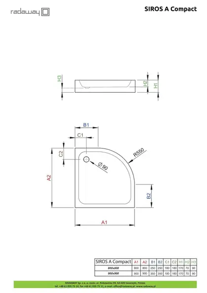Radaway Siros Compact Душовий піддон 900х900, білий (SBA9917-2)