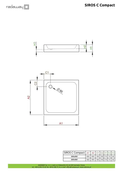 Radaway Siros C Compact Душовий піддон, 90x90 см (SBC9917-2)
