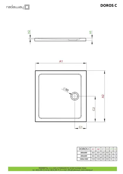 Radaway Радавей Дорос C Душовий піддон 100x100 см, білий (SDRC1010-01)