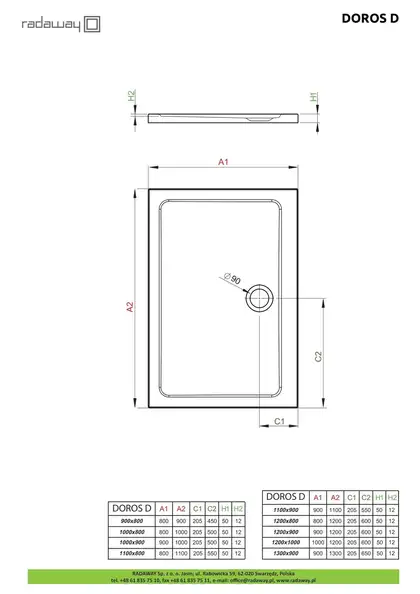 Душовий піддон Doros D 130x90 см, RADAWAY (SDRD1390-01)