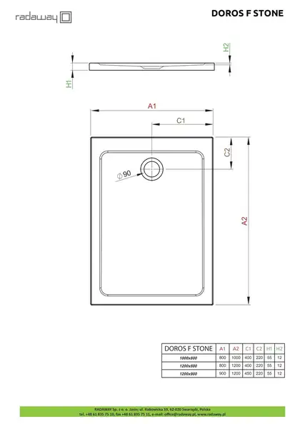Душовий піддон Doros F Stone White 120x90 см, RADAWAY (SDRF1290-01-04S)