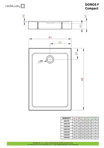 Radaway Doros F Compact Душовий піддон 120x90 см (SDRFP1290-05)