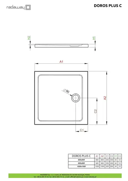 Душовий піддон Doros Plus C 100x100 см, RADAWAY (SDRPC1010-01)
