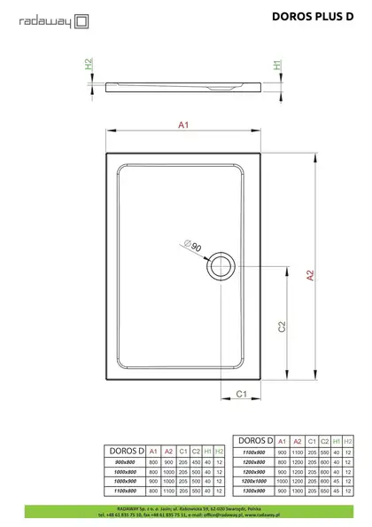 Душовий піддон Doros Plus D 120x100 см, RADAWAY (SDRPD1210-01)
