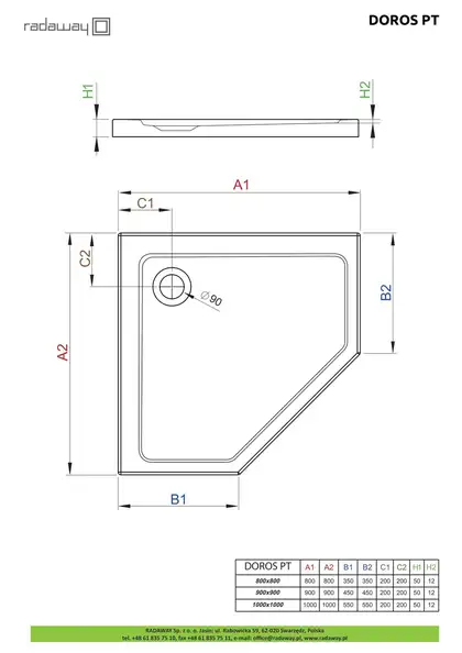 Radaway Doros PT Душовий піддон, 90x90 см, білий (SDRPT9090-01)