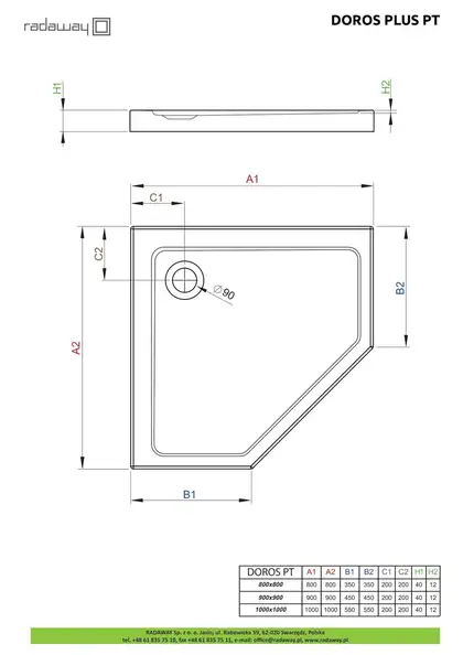 Душовий піддон Doros Plus PT 100x100 см, RADAWAY (SDRPTP1010-01)