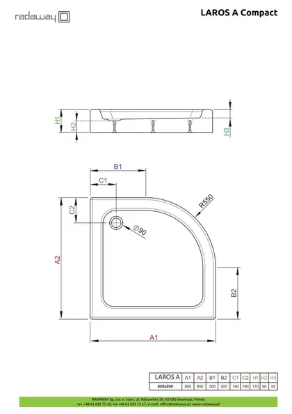 Radaway Laros A Compact Душовий піддон 85x85 см, білий (SLA8585-01)