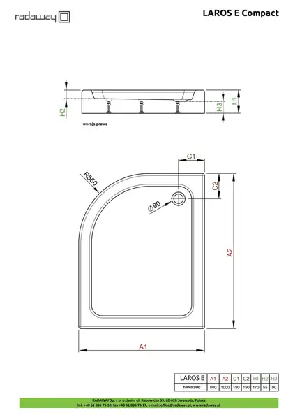 Radaway Laros E Compact Душовий піддон 100x80, лівий (SLE81017-01L)