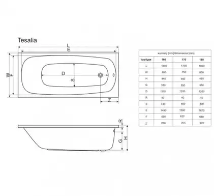 Ванна прямокутна TESALIA 180x80, RADAWAY (WA1-06-180x080U)