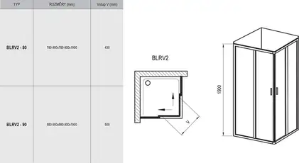 Ravak BLRV2-90 Душова кабіна, прозоре скло, полір.алюм. (1LV70C00Z1)