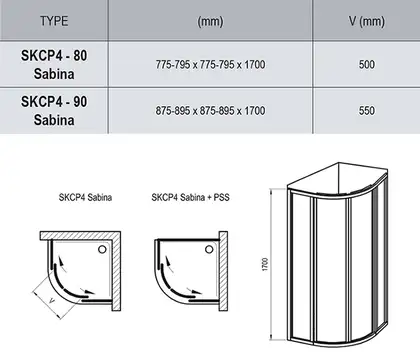 Душова кабіна напівкругла SUPERNOVA SKCP4-80 SABINA Pearl, (31144V10011) RAVAK