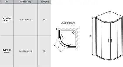 Душова кабіна напівкругла BLCP4-90 SABINA Grape, (3B270140ZG) RAVAK