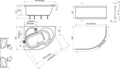 Ванна акриловая Ravak Rosa l 150 х 105 см, R (исполнение справа) (CJ01000000)