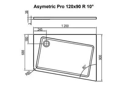 Душовий піддон правий ASYMETRIC PRO 120×90 R 10°, RAVAK (XA25G70101P)