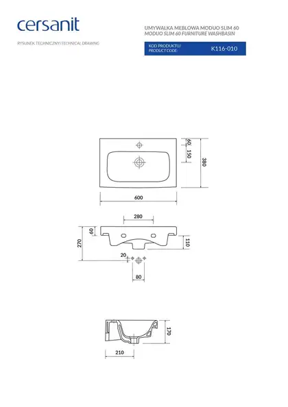 Умивальник меблевий Moduo Slim 60 Cersanit (CCWF1007772074)