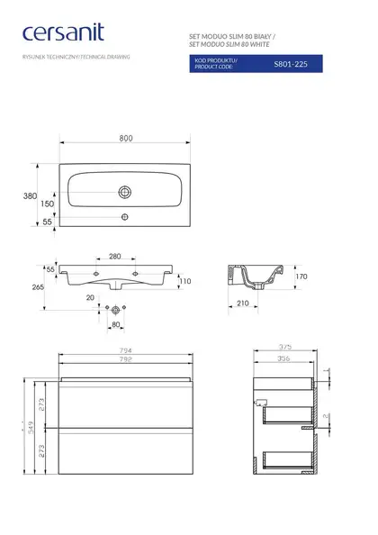 Сет B06 Moduo Slim 80 білий Cersanit (SZFZ1003816661)