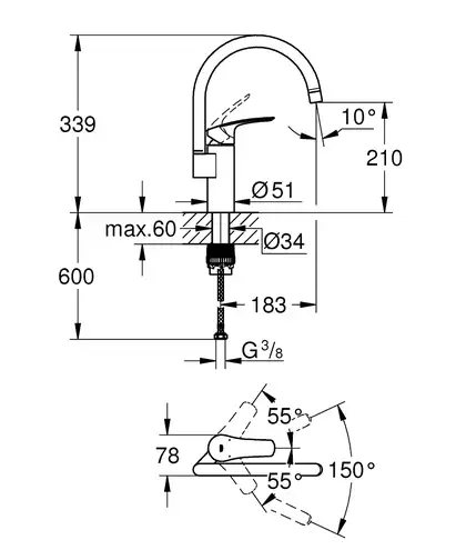 Grohe Eurosmart New Змішувач для кухні, хром (33202003)