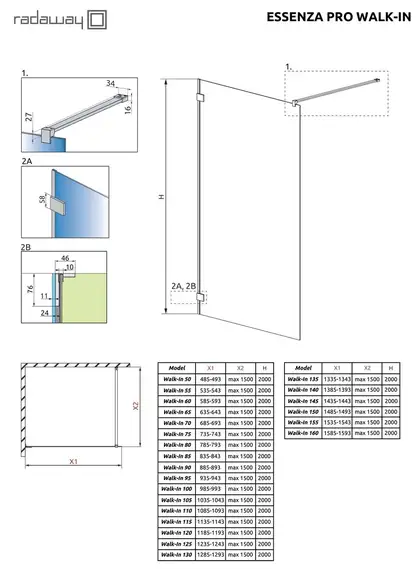 Душова стінка Essenza Pro White Walk-in 50, RADAWAY (10103050-04-01)