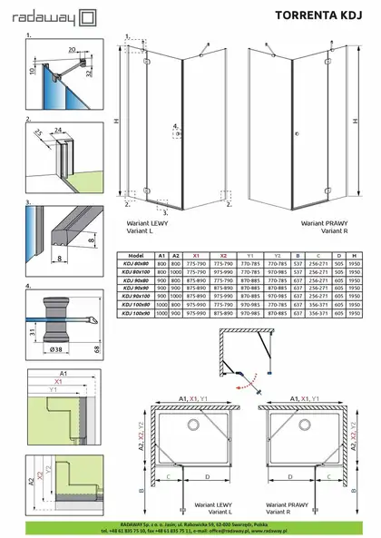 Душова кабіна квадратна Torrenta KDJ 80 L×80, (32212-01-01NL) RADAWAY (132212-01-01L)