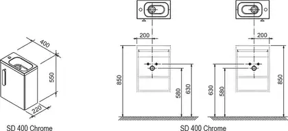 Двері для шафки під умивальник SD 400 L CHROME, RAVAK (X000000540)