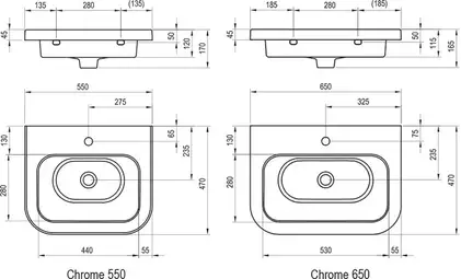 Керамический умывальник Ravak Chrome 550 (XJG01155000)