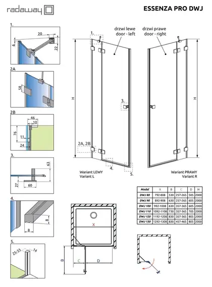 Душові двері Essenza Pro White DWJ 80 праві, RADAWAY (10099080-04-01R)
