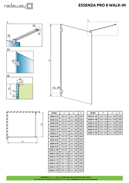 Душова стінка Essenza Pro 8 Gold Walk-in 80, RADAWAY (1012080-09-01)