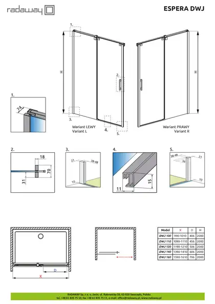 Radaway Espera DWJ 100 R Душові двері, хром (380110-01R)