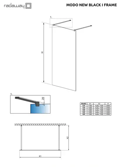 Душова стінка Modo New Black I 120 Frame (388124-54-58) RADAWAY