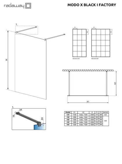 Душова стінка Modo X Black I 120 Factory RADAWAY (388324-54-57)