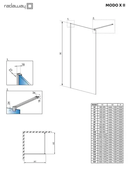 Душова стінка Modo X II 155 RADAWAY (389355-01-01)