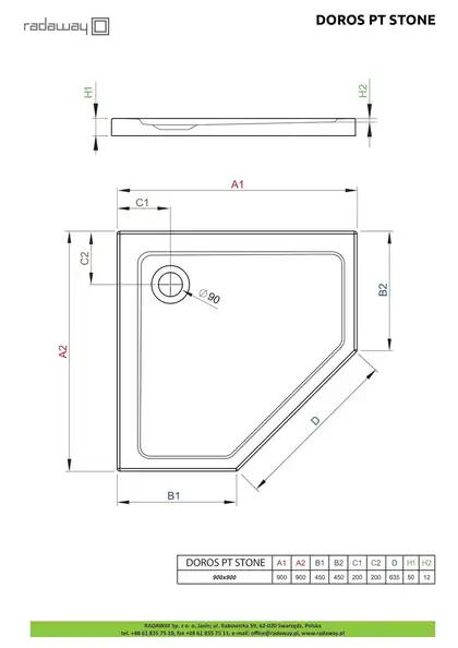 Radaway Doros PT Душовий піддон, Stone White 90x90 см (SDRPT9090-01-04S)
