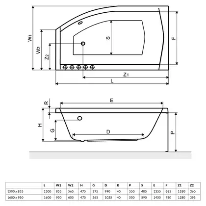 Ванна асиметрична ліва SITERA 160x95 L, RADAWAY (WA1-32-160x095L)