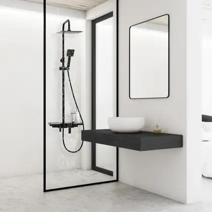 Душовий гарнітур Yoka OSLO 25 BLACK черный з полицею та краном (BP.OSLO 25 BLK)