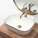 Умивальник (раковина) REA BELINDA DIAMOND WHITE GOLD накладний білий/золото (REA-U8471)