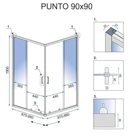 Душова Кабіна REA Punto 90x90 + Душовий Піддон Savoy KPL-0867-1906