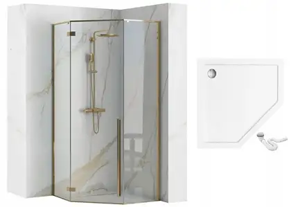 Душова Кабіна REA Золото 90x90 + Душевий Піддон REA 90x90 KPL-4904-8543