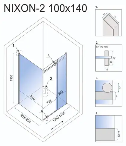 Душова Кабіна REA Nixon 100x140 L KPL-K5014-K5006 (KPL-5014-5006)
