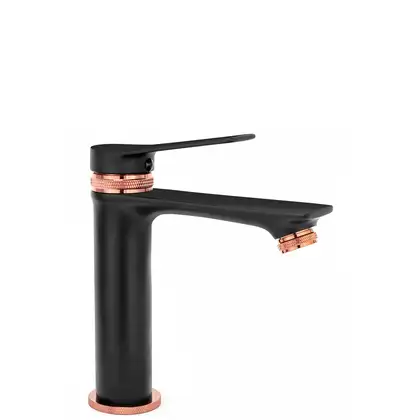 Смеситель для раковины (умывальника) REA VIRAL BLACK ROSE GOLD низкий (REA-B2025)