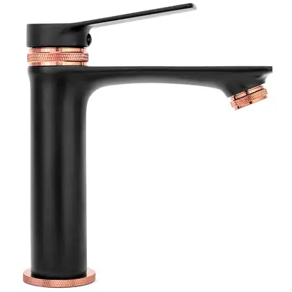Смеситель для раковины (умывальника) REA VIRAL BLACK ROSE GOLD низкий (REA-B2025)