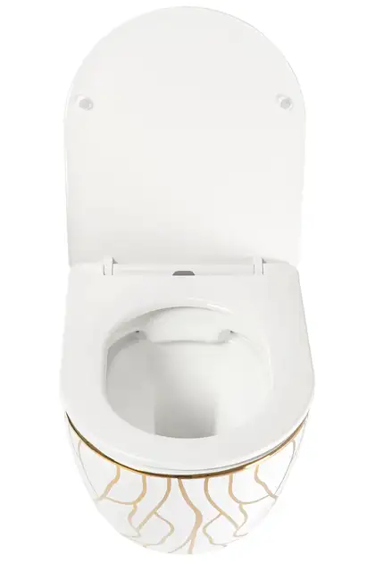 Подвесной унитаз REA CARLOS FLAT WAVE GOLD белый (REA-C8767)