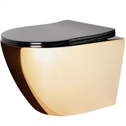 Подвесной унитаз REA CARLO FLAT MINI GOLD BLACK (REA-C8990)
