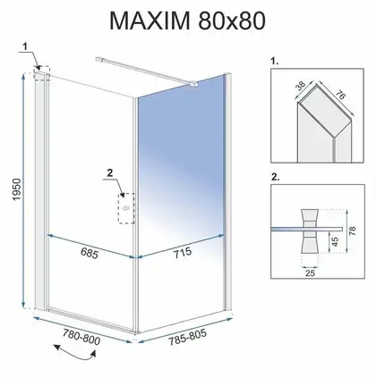 Душова кабіна REA MAXIM 80х80 L (REA-K0264)