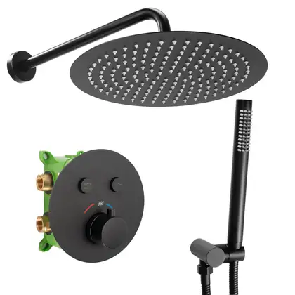 Душевая система REA MILER BLACK c термостатом + BOX скрытого монтажа (REA-P6713)