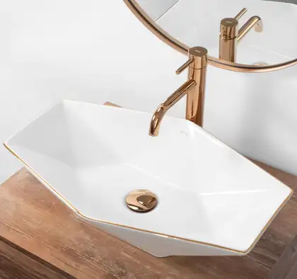 Rea Vegas Rose Gold Edge Умивальник, білий/рожеве золото (REA-U5605)