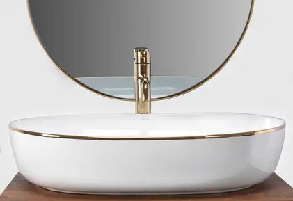 Умывальник (раковина) REA CLEO 61 WHITE GOLD EDGE накладний білий (REA-U6211)